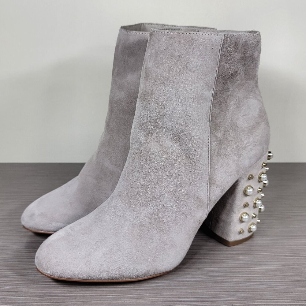 Steve Madden Yvette Studded Booties, Light Gray Suede, Womens Size 8.5 M